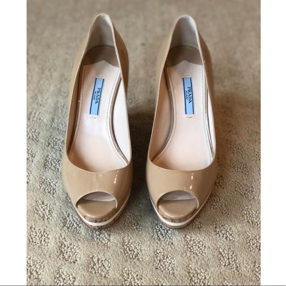 Prada Beige Patent Leather Wedge - Picture 5 of 8